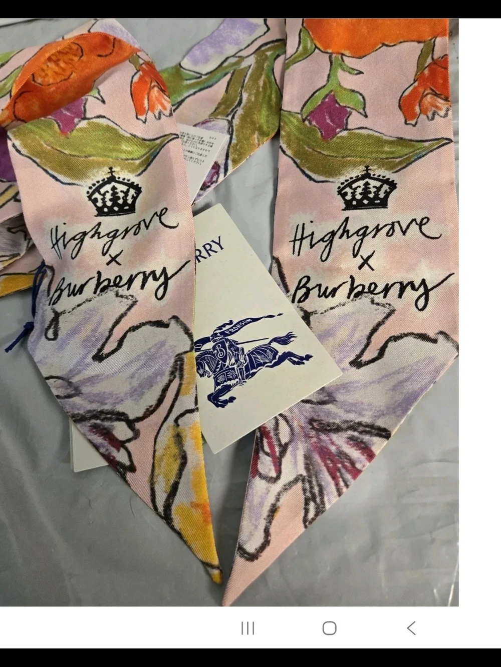 Burberry Skinny Silk Cascading Flowers Scarf Light Pink NWT